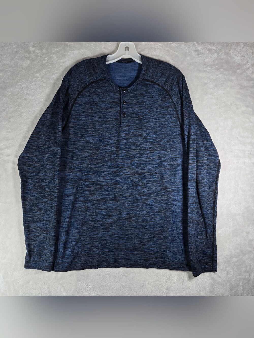 Lululemon Metal Vent Tech Henley Shirt Men Large L Heather Navy Blue Performance